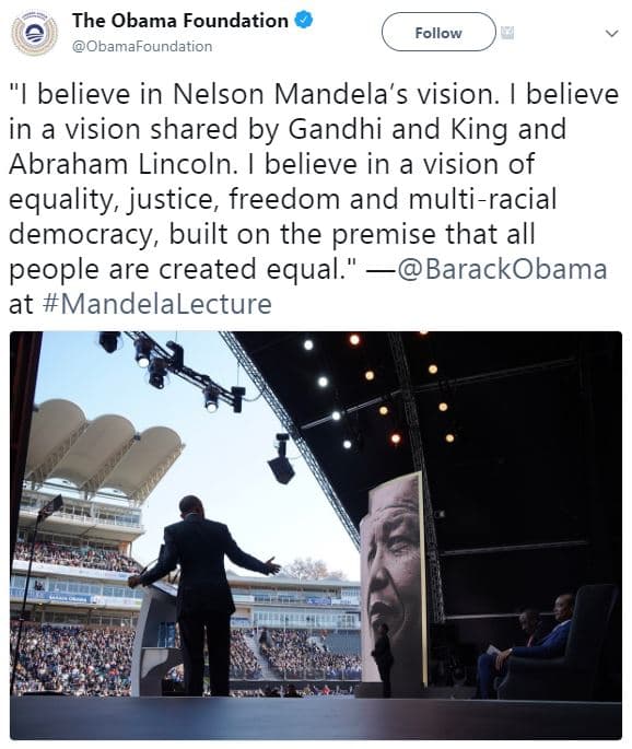 The obama foundation obamafoundation follow believe in nelson mandela's vision b