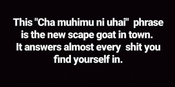 This cha muhimu ni uhai phrase is the new scape goat in town. it answers almost