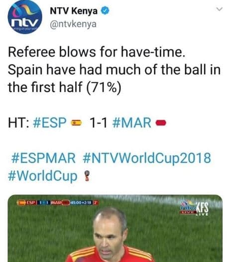 Ntv kenya ntv ntvkenya referee blows for havetime. spain have had much of the ba