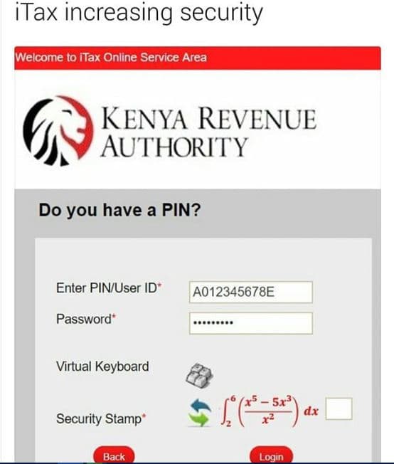 Itax increasing security welcome t0 itax online service area kenya revenue autho