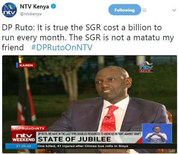Ntv kenya ntv ntvkenya following dp ruto it is true the sgr cost a billion to ru