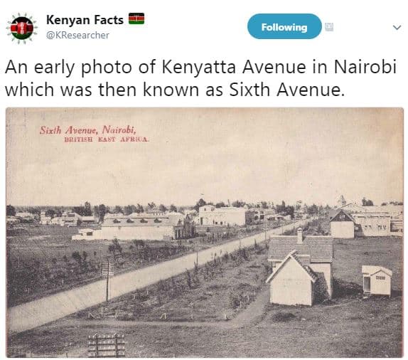 Kenyan facts kresearcher following an early photo of kenyatta avenue in nairobi