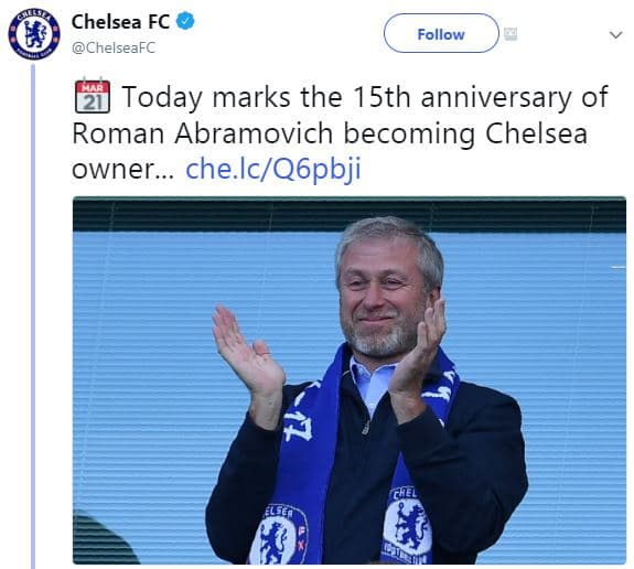 Chelsea fc chelseafc follow mf today marks the 15th anniversary of roman abramov