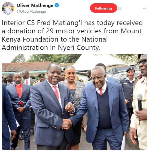 Oliver mathenge olivermathenge following interior cs fred matiang'i has today re