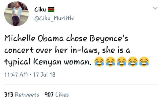 Ciku ciku_muriithi michelle obama chose beyonce's concert over her inlaws, she i