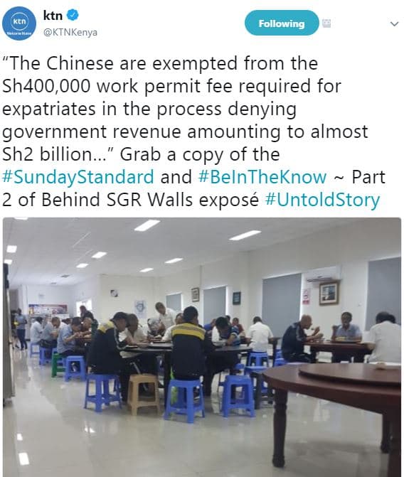 Ktn ktnkenya following the chinese are exempted from the sh400,000 work permit f
