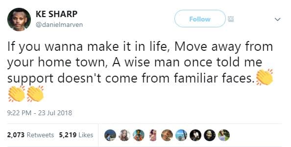 Ke sharp danielmarven follow if you wanna make it in life move away from your ho