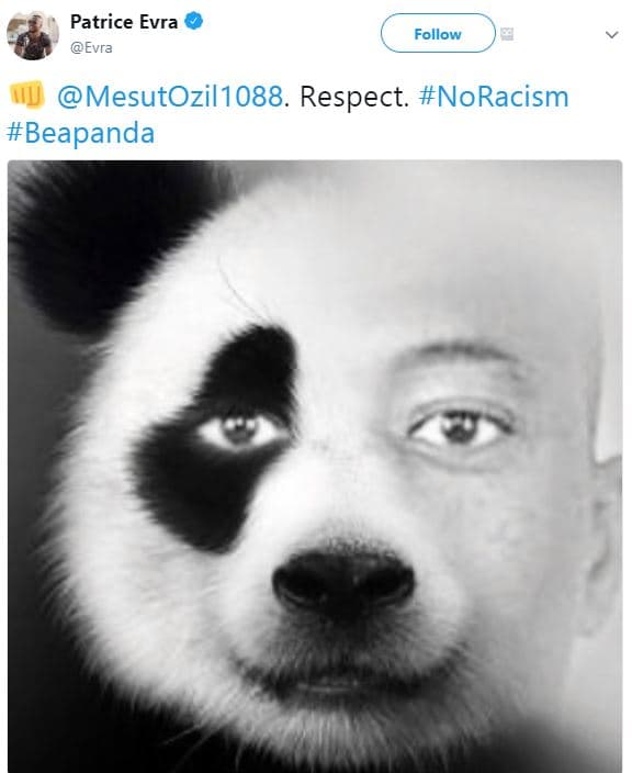 Patrice evra evra follow mesutozil1088. respect. noracism beapanda