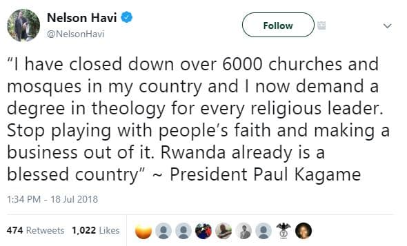 Nelson havi nelsonkavi follow have closed down over churches and mosques in my c