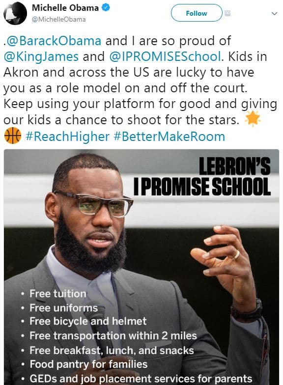 Michelle obama michelleobama follow barackobama and are so proud of kingjames an