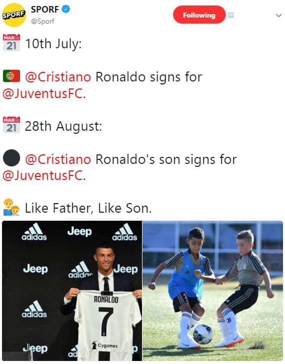 Sporf sporr sporf following m 21 1oth july cristiano ronaldo signs for juventusf