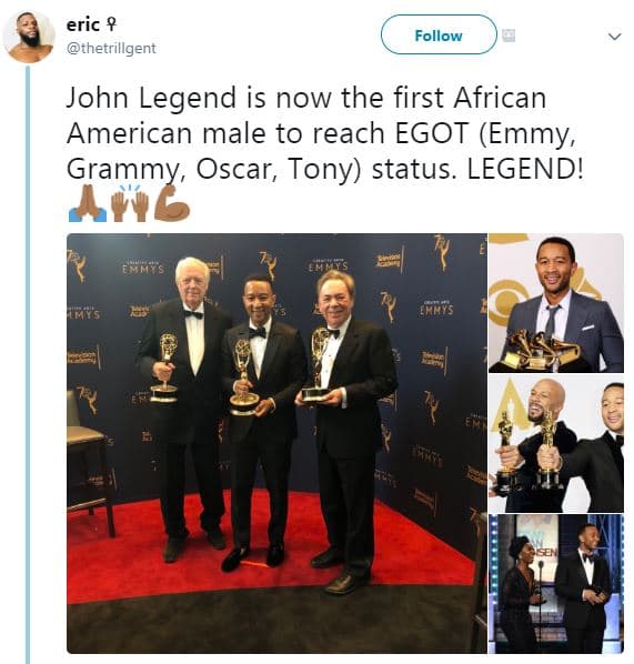 Eric ? thetrillgent follow john legend is now the first african american male to