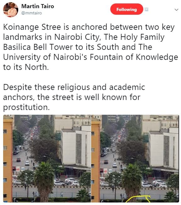 Martin tairo mmtairo following koinange stree is anchored between two key landma