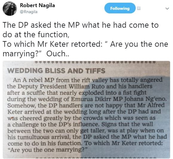 Robert nagila rnagila following the dp asked the mp what he had come to do at th