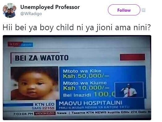 Unemployed professor wradigo follow hii bei ya boy child ni ya jioni ama nini? b