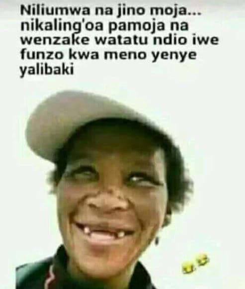 Niliumwa na jino moja . nikaling'0a pamoja na wenzake walalu ndio iwe funzo kwa