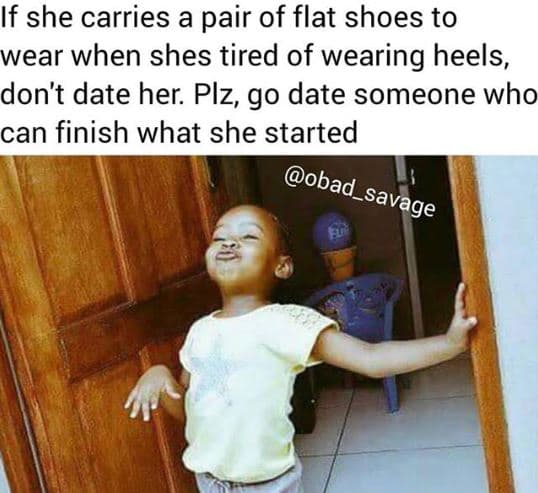 If she carries a pair of flat shoes to wear when shes tired of wearing heels, do