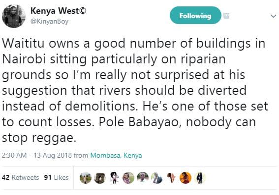 Kenya west kinyanboy following waititu owns a good number of buildings in nairob