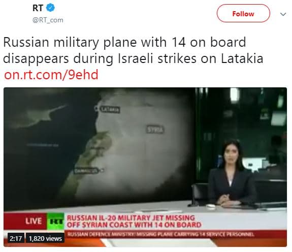 Rt rt_com follow russian military plane with 14 on board disappears during israe