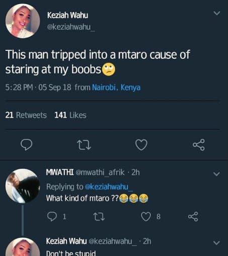 Keziah wahu keziahwahu this man tripped into a mtaro cause of staring at my boob