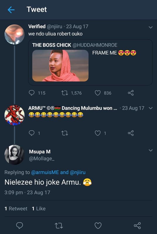 Tweet verified njiiru 23 aug 17 we ndo uliua robert ouko the boss chick huddahmo