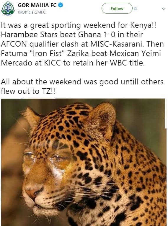 Gor mahia fc officialgmfc follow it was great sporting weekend for kenya!! haram