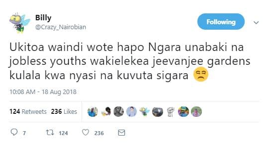Following billy crazy_nairobian ukitoa waindi wote hapo ngara unabaki na jobless