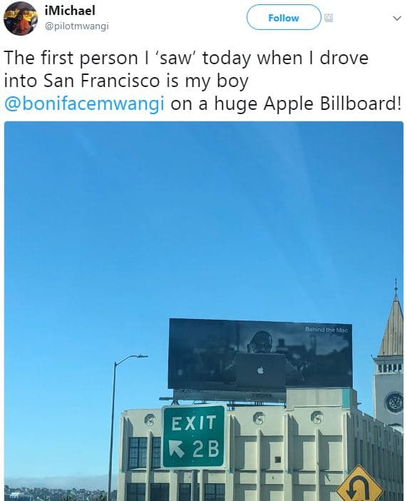 Imichael pilotmwangi follow the first person 'saw' today when drove into san fra