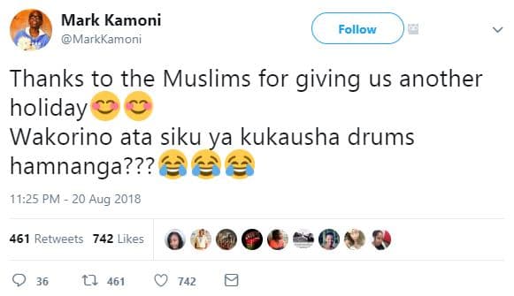 Mark kamoni markkamoni follow thanks to the muslims for giving us another holida