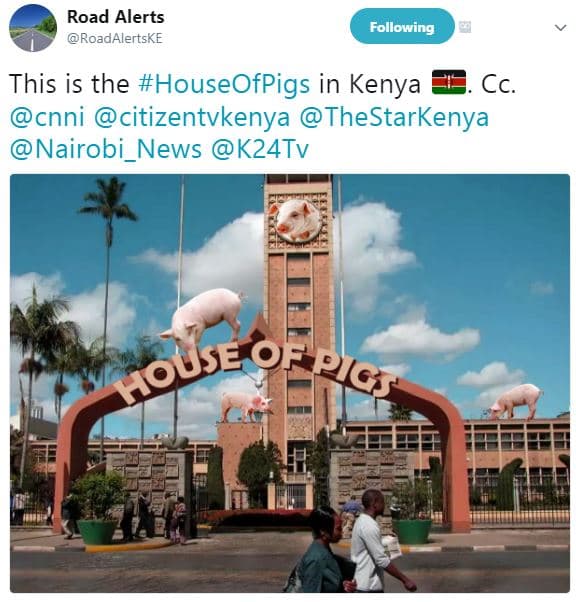 Road alerts roadalertske following this is the houseofpigs in kenya cc. cnni cit