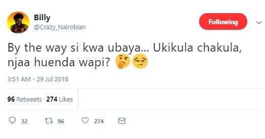 Billy crazy_nairobian following by the way si kwa ubaya_ ukikula chakula, njaa h