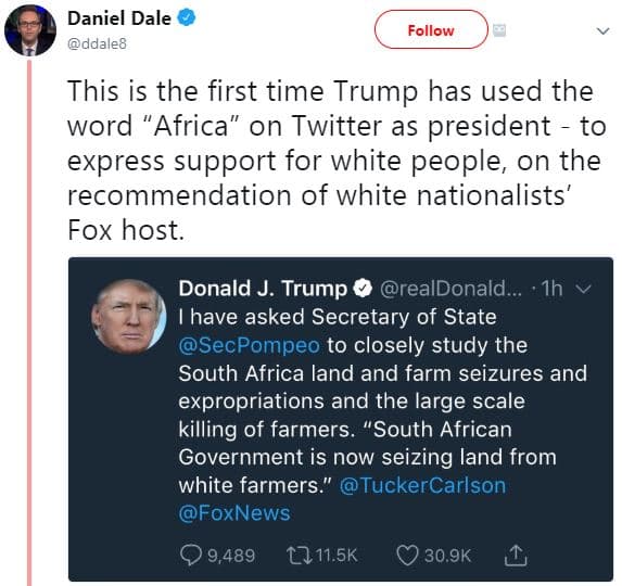 Daniel dale ddale8 follow this is the first time trump has used the word 'africa