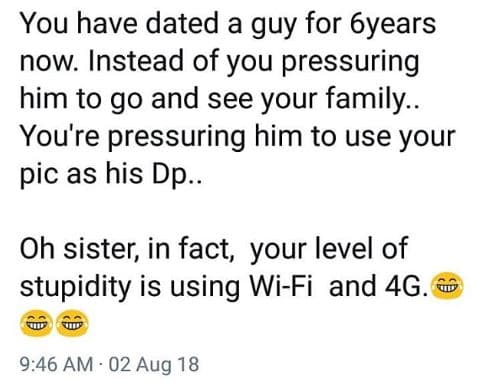 You have dated a guy for 6years now. instead of you pressuring him to g0 and see