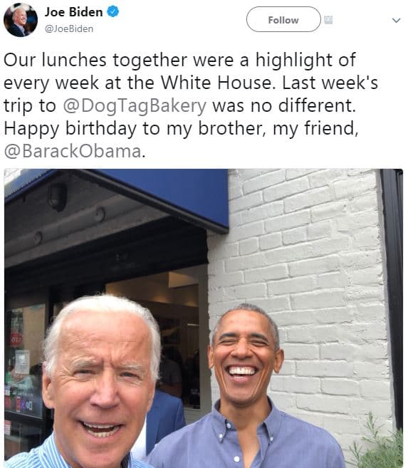Joe biden joebiden follow our lunches together were a highlight of every week at