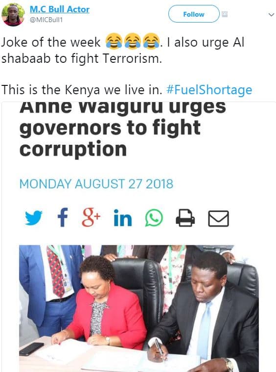 Mcbull actor micbull1 follow joke of the week also urge al shabaab to fight terr