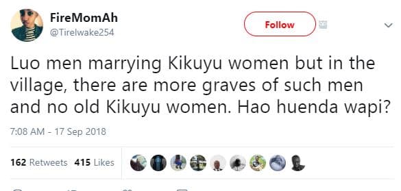 Firemomah tirelwake254 follow luo men marrying kikuyu women but in the village t