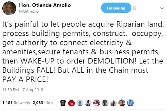 Hon. otiende amollo oamollo following it's painful to let people acquire riparia