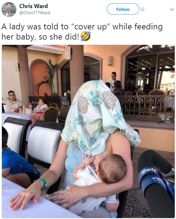Chris ward chris777ward follow lady was told to cover up' while feeding her baby