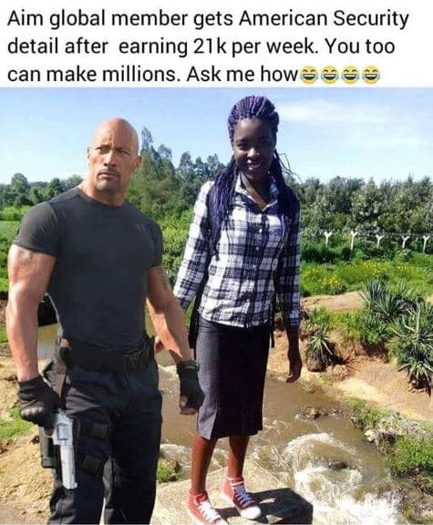 Aim global member gets american security detail after earning 21k per week. you