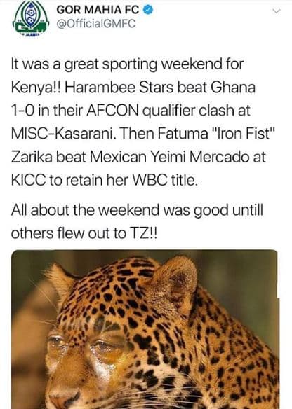 Gor mahia fc officialgmfc it was a great sporting weekend for kenyal! harambee s