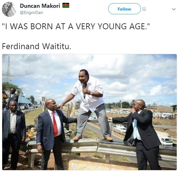 Duncan makori engnrdan follow was born at a very young age ferdinand waititu.