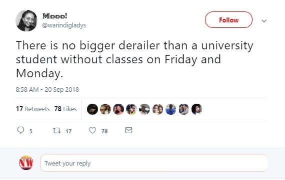 Modo! warndigladys follow there is no bigger derailer than university student wi