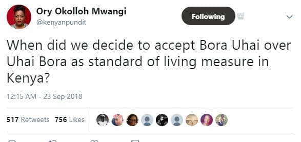 Ory okolloh mwangi kenyanpundit following when did we decide to accept bora uhai