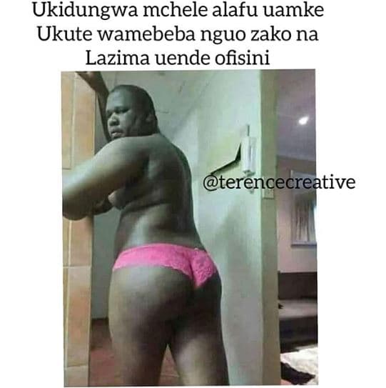 Ukidungwa mchele alafu uamke ukute wamebeba nguo zako na lazima uende ofisini te