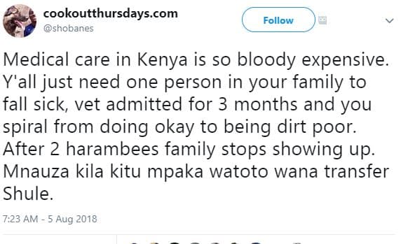 Cookoutthursdays.com shobanes follow medical care in kenya is so bloody expensiv