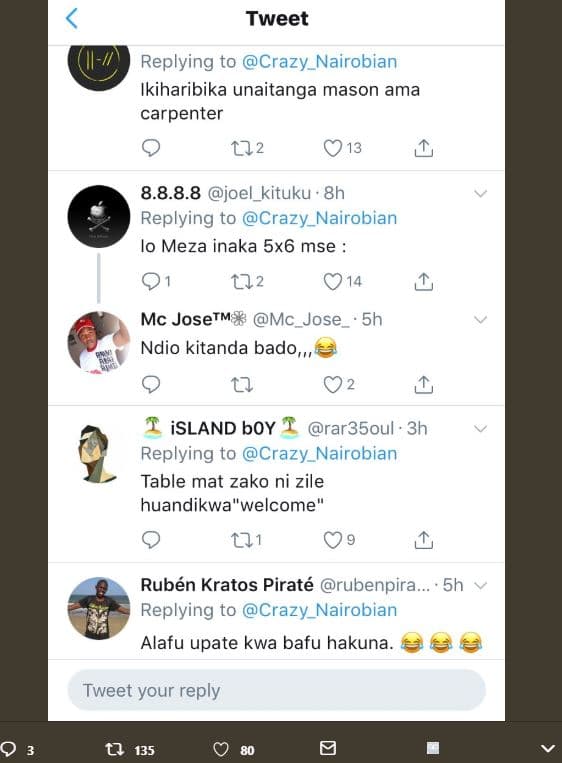Tweet replying to crazy_nairobian ikiharibika unaitanga mason ama carpenter t72