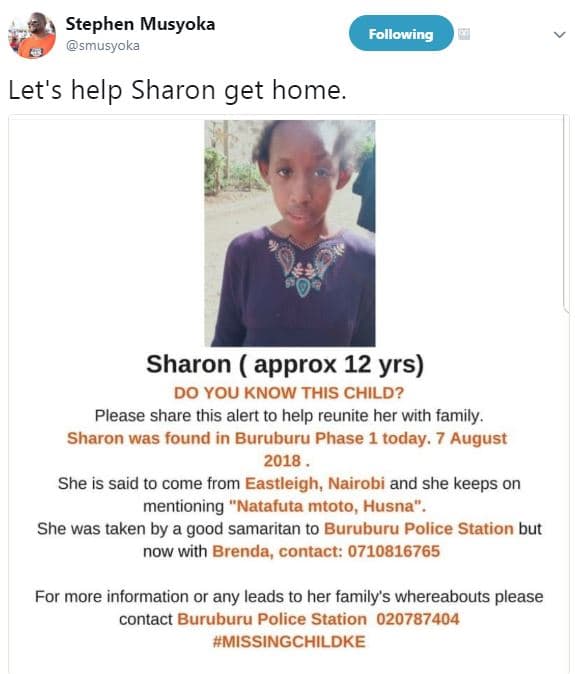 Stephen musyoka smusyoka following let's help sharon get home. sharon approx 12