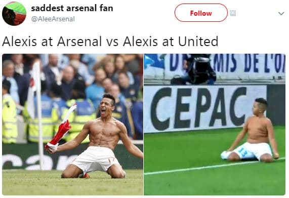 Saddest arsenal fan aleearsena follow alexis at arsenal vs alexis at united v is