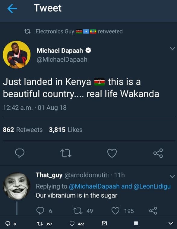Tweet 1 electronics guy retweeted michael dapaah michaeldapaah just landed in ke