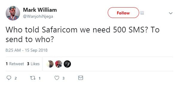 Mark william wanjohinjega follow who told safaricom we need 500 sms? to send to